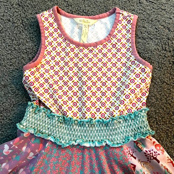 Matilda Jane Pink Block Multi Print Sleeveless Royalty Knit Dress - EUC-Girls 6 - Picture 2 of 8